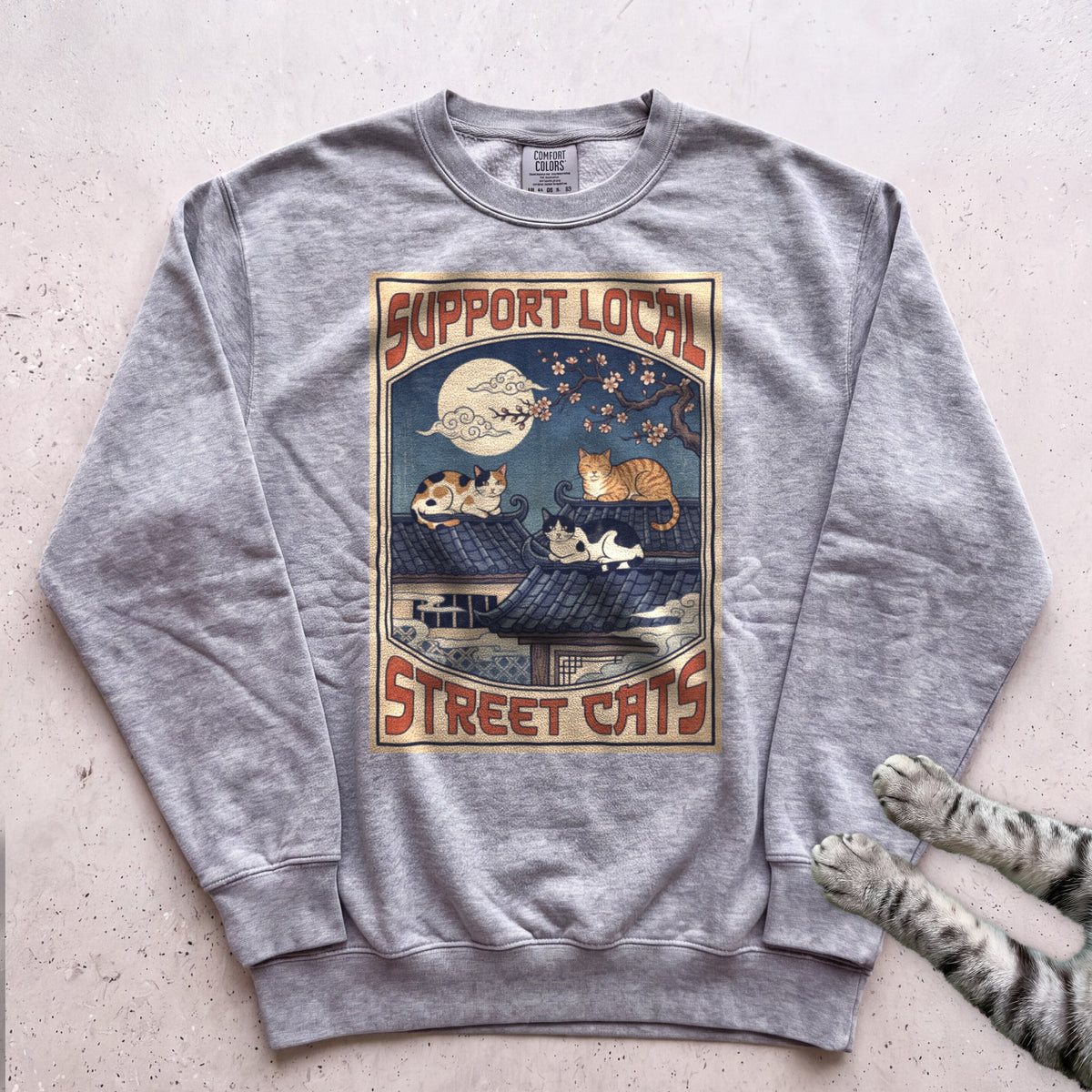 Support Local Street Cats Rooftop Print Sweatshirt - Grey