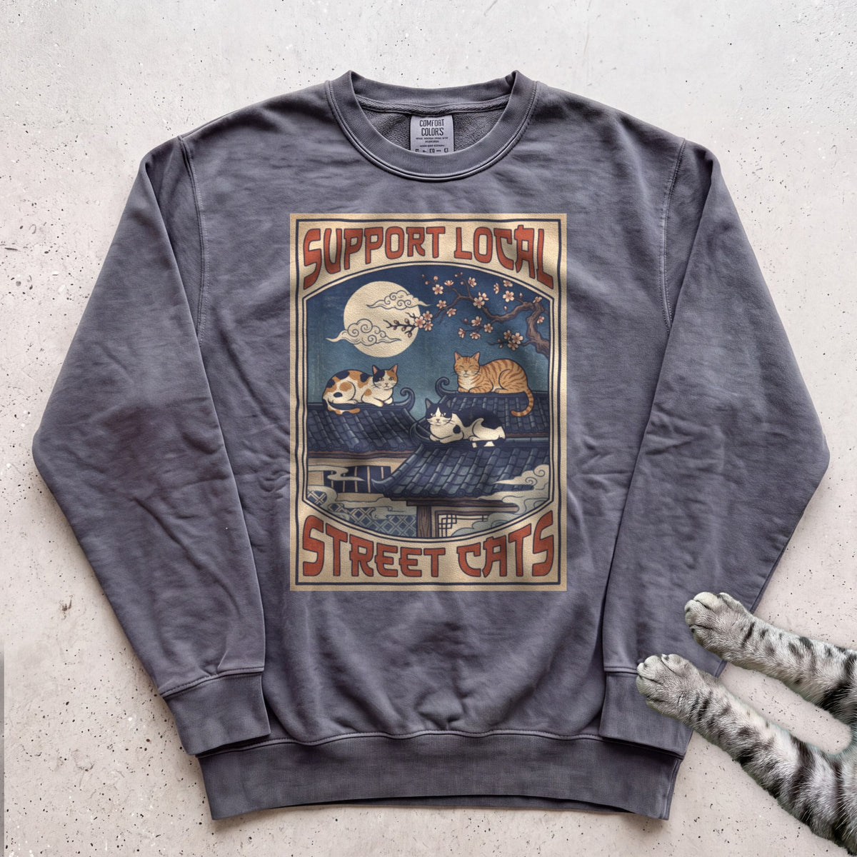Support Local Street Cats Rooftop Print Sweatshirt - Pepper