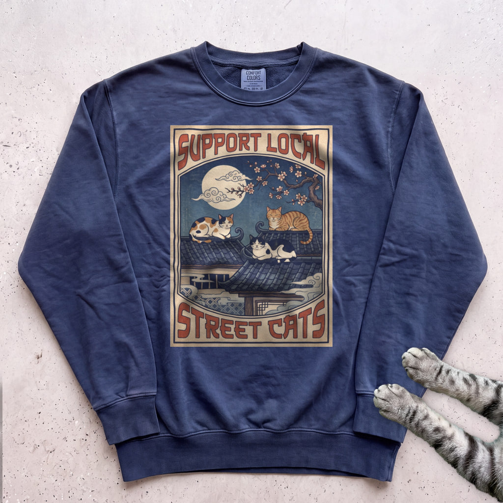 Support Local Street Cats Rooftop Print Sweatshirt - True Navy
