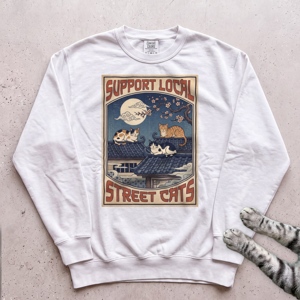 Support Local Street Cats Rooftop Print Sweatshirt - White