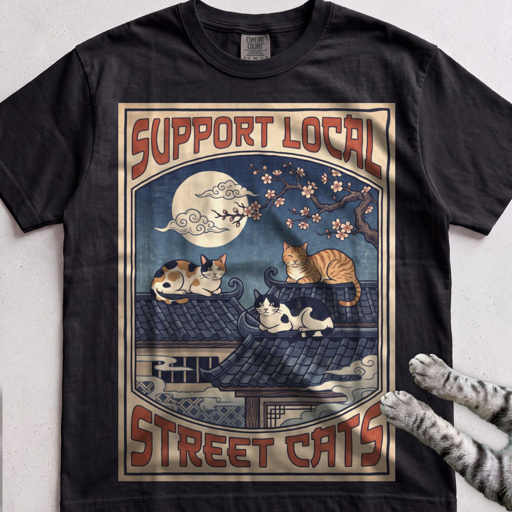 Support Local Street Cats Rooftop Print T-Shirt - Black