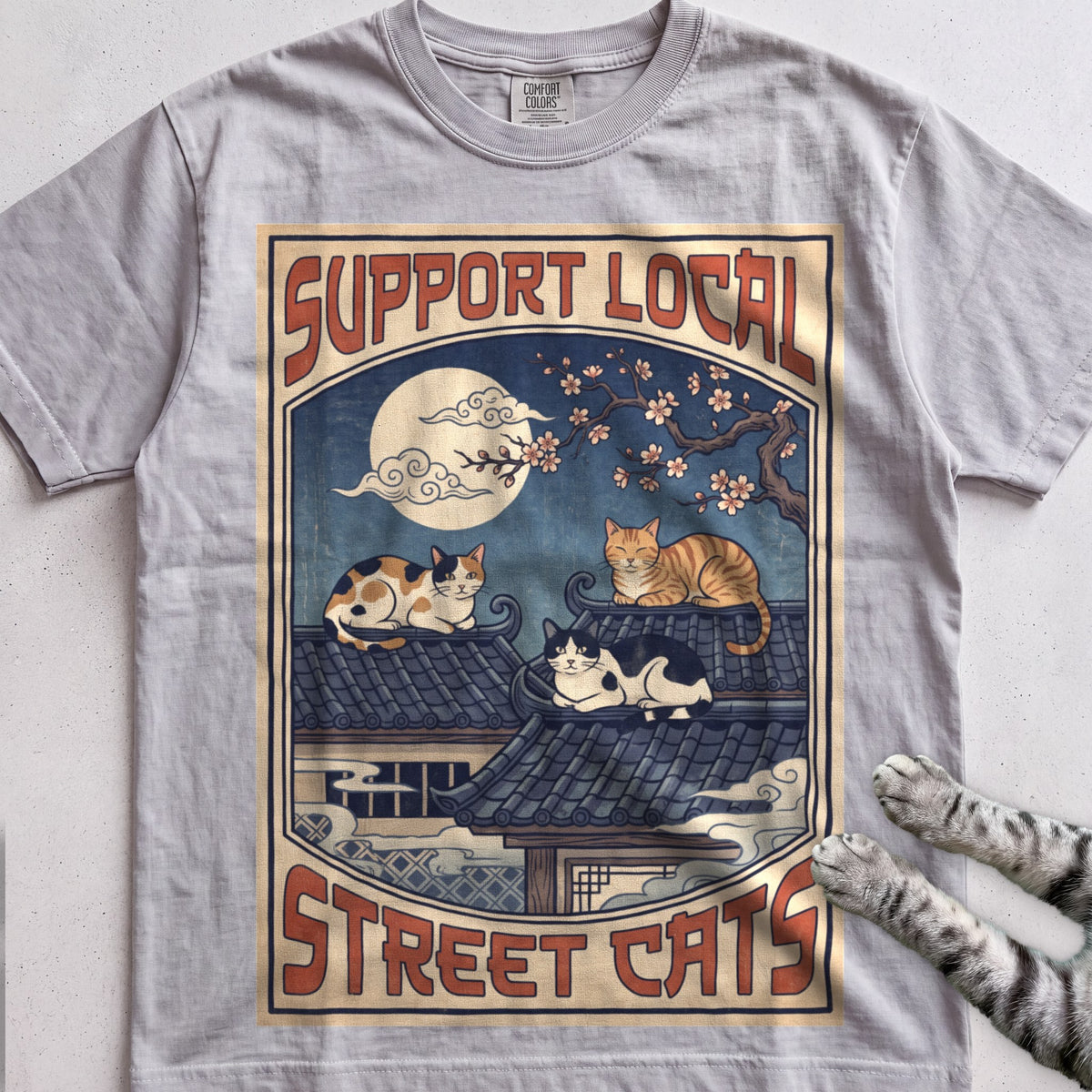 Support Local Street Cats Rooftop Print T-Shirt - Granite
