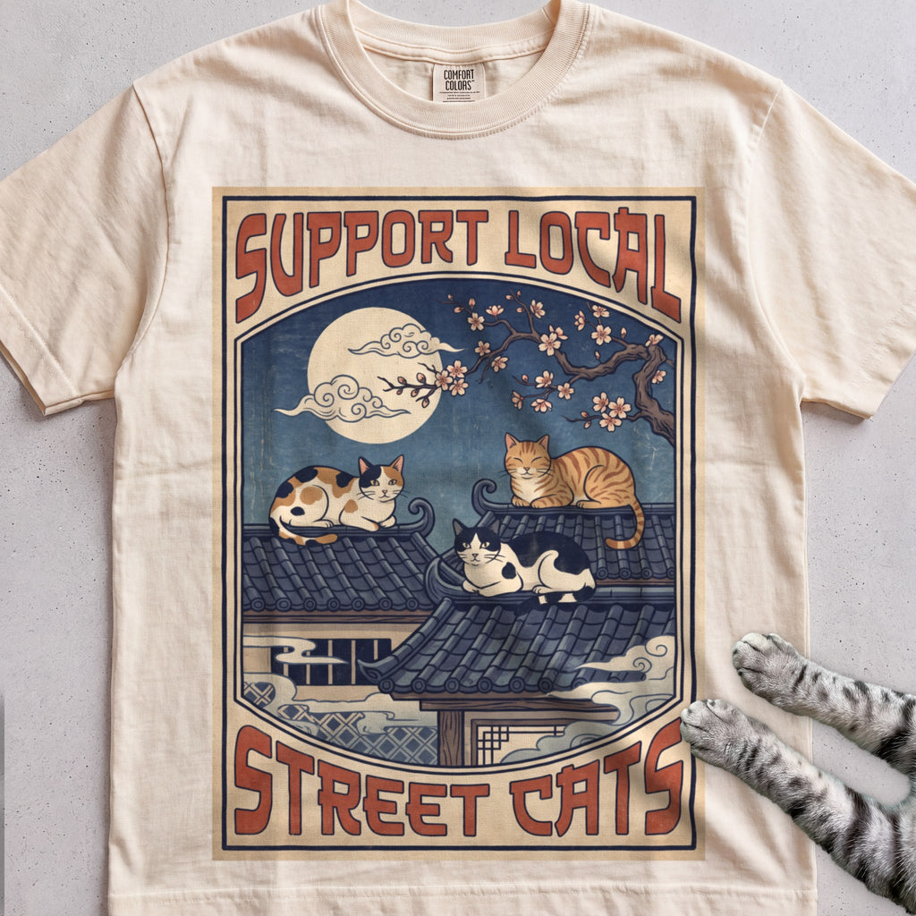 Support Local Street Cats Rooftop Print T-Shirt - Ivory