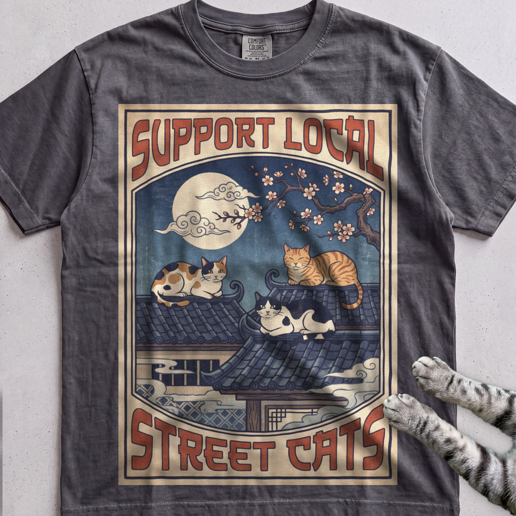 Support Local Street Cats Rooftop Print T-Shirt - Pepper