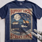Support Local Street Cats Rooftop Print T-Shirt - True Navy