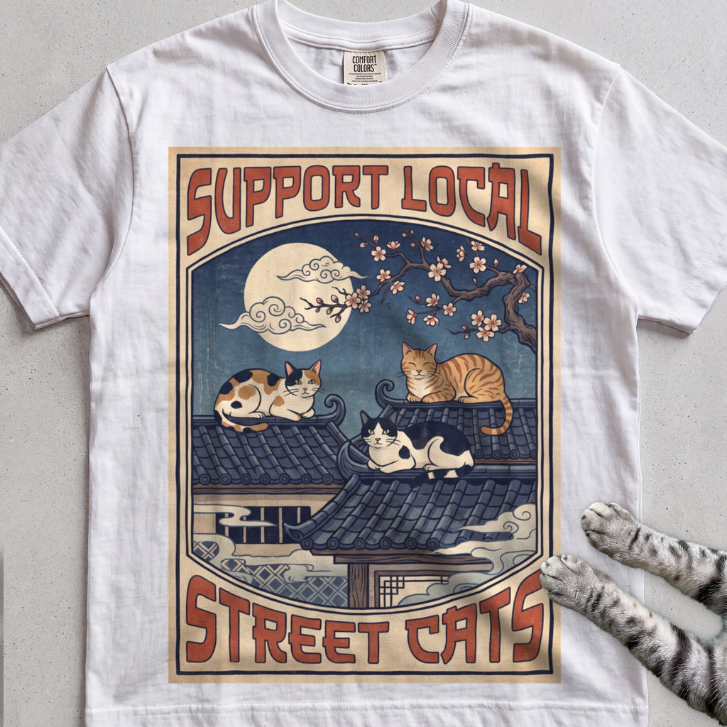 Support Local Street Cats Rooftop Print T-Shirt - White