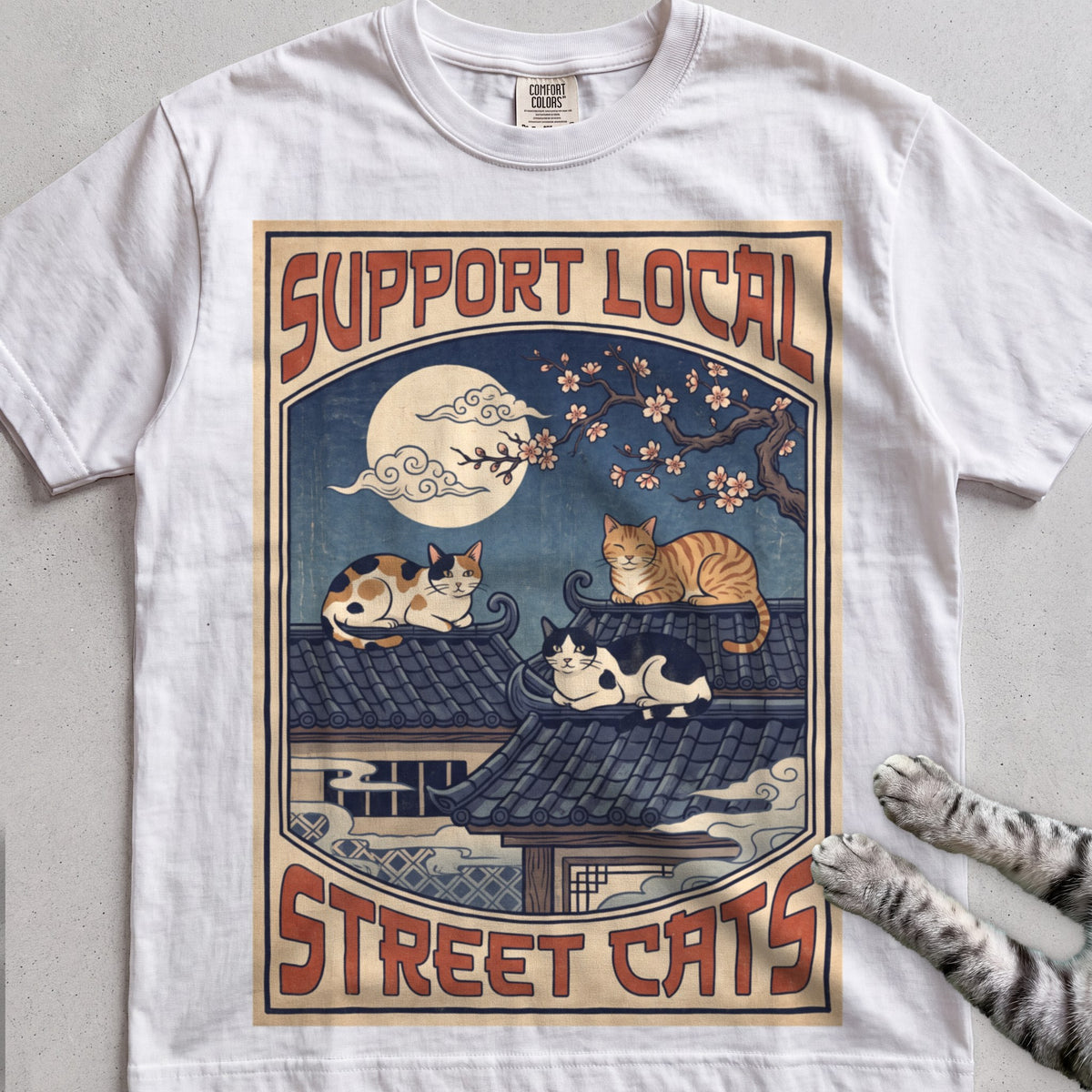 Support Local Street Cats Rooftop Print T-Shirt - White