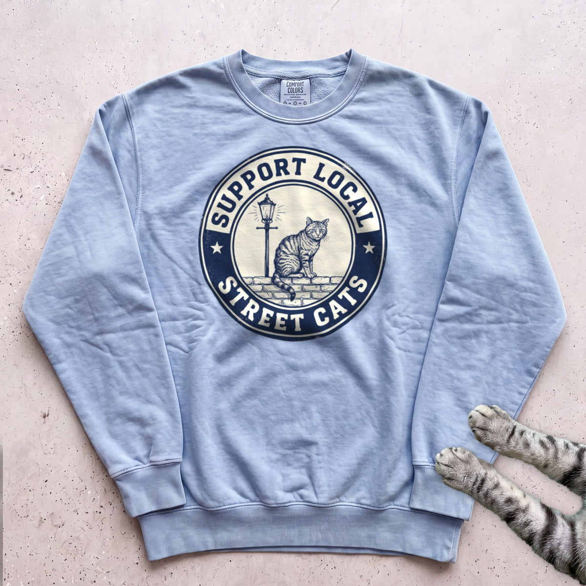 Support Local Street Cats Vintage Patch Sweatshirt - Chambray