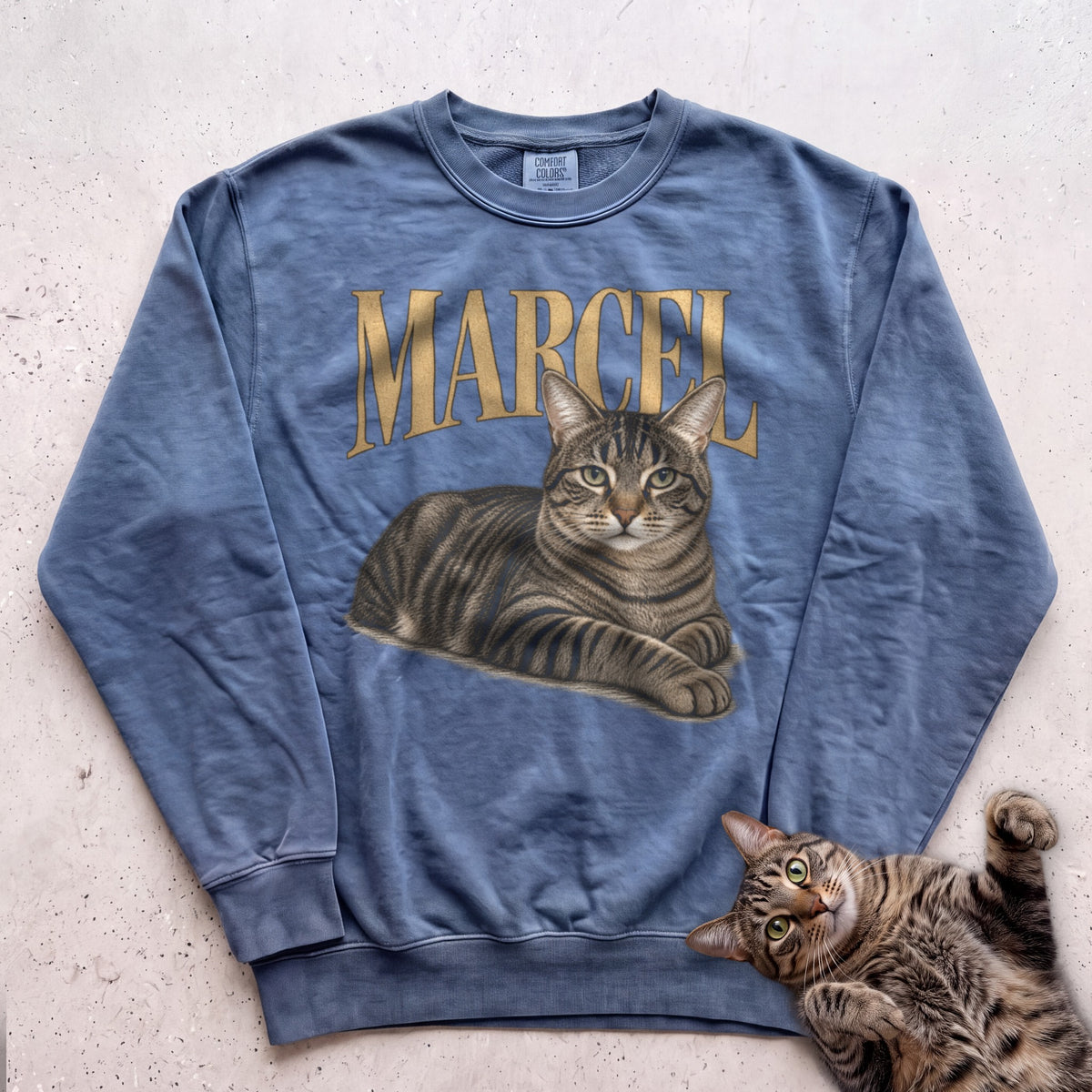 Sweatshirt — Personalized Custom Portrait Cat Sweatshirt (With Name) - Blue Jean