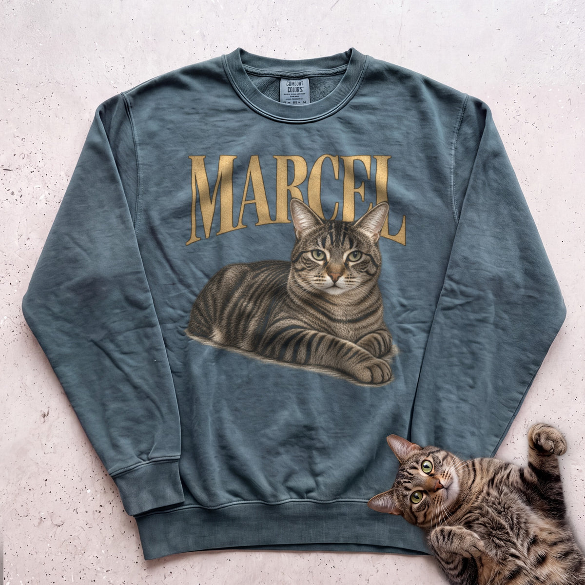 Sweatshirt — Personalized Custom Portrait Cat Sweatshirt (With Name) - Blue Spruce