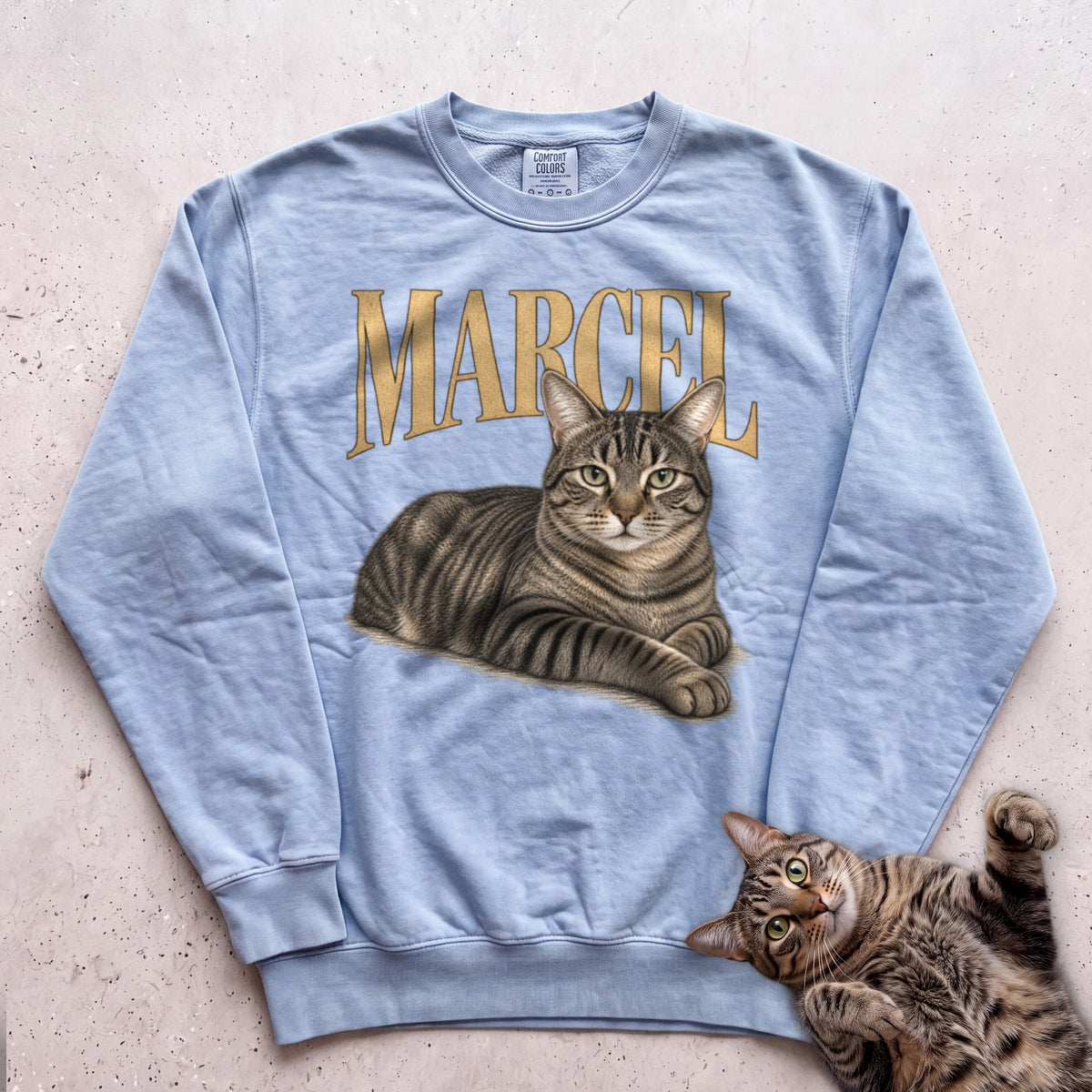 Sweatshirt — Personalized Custom Portrait Cat Sweatshirt (With Name) - Chambray
