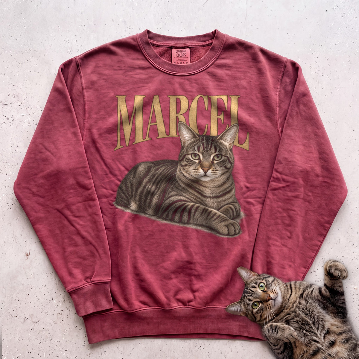 Sweatshirt — Personalized Custom Portrait Cat Sweatshirt (With Name) - Crimson