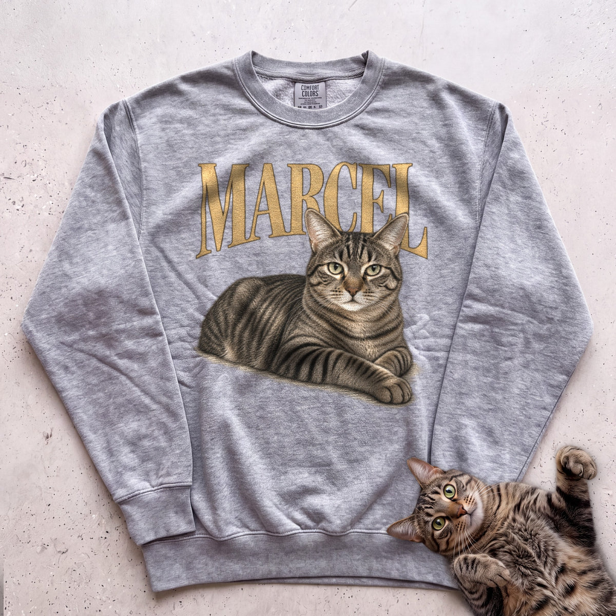 Sweatshirt — Personalized Custom Portrait Cat Sweatshirt (With Name) - Grey