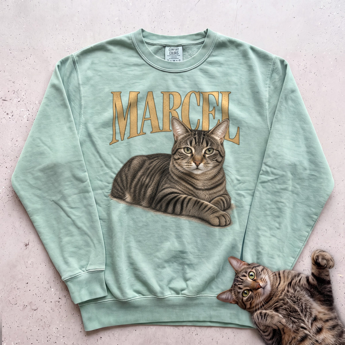 Sweatshirt — Personalized Custom Portrait Cat Sweatshirt (With Name) - Light Green