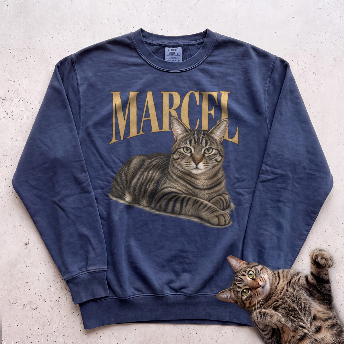 Sweatshirt — Personalized Custom Portrait Cat Sweatshirt (With Name) - True Navy