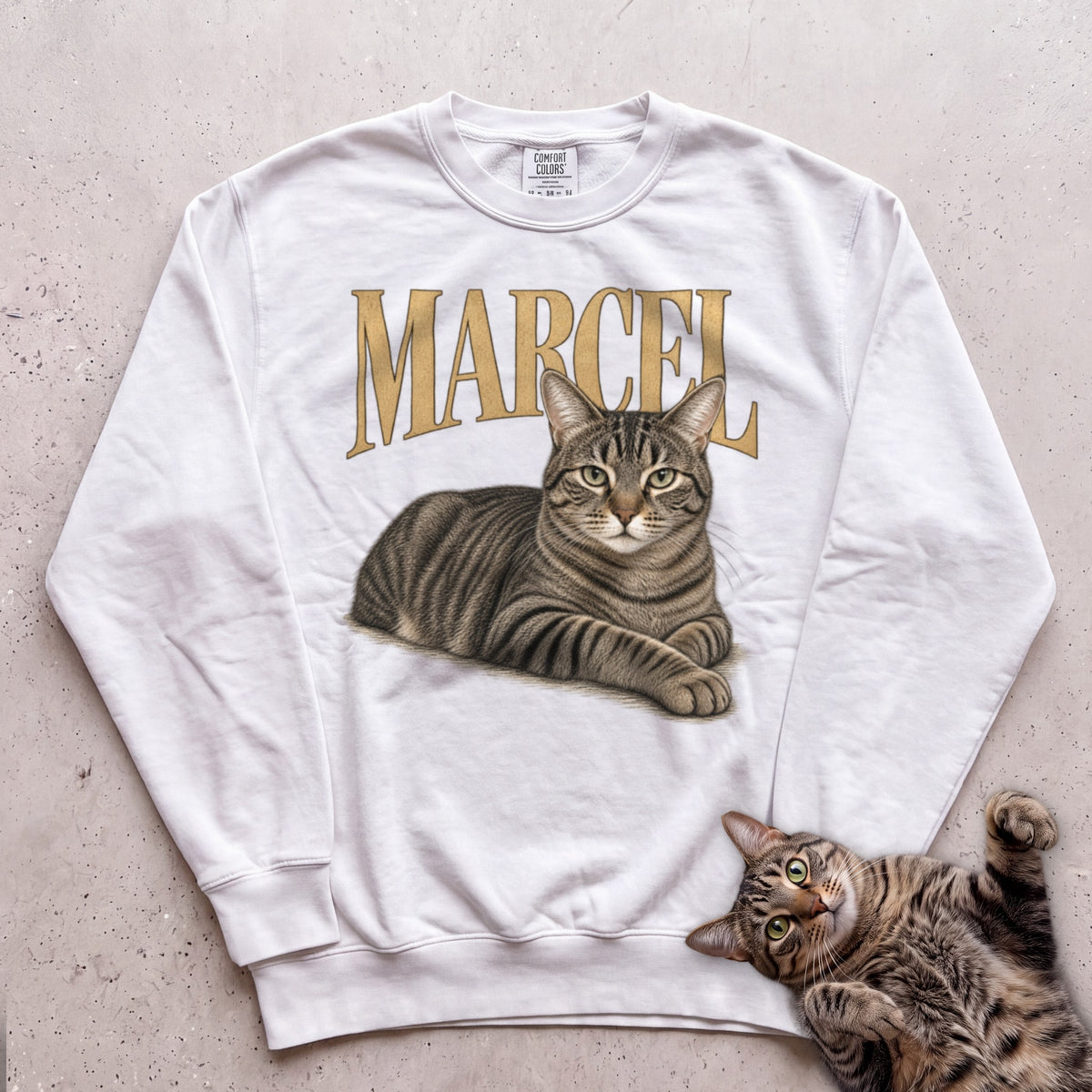 Sweatshirt — Personalized Custom Portrait Cat Sweatshirt (With Name) - White