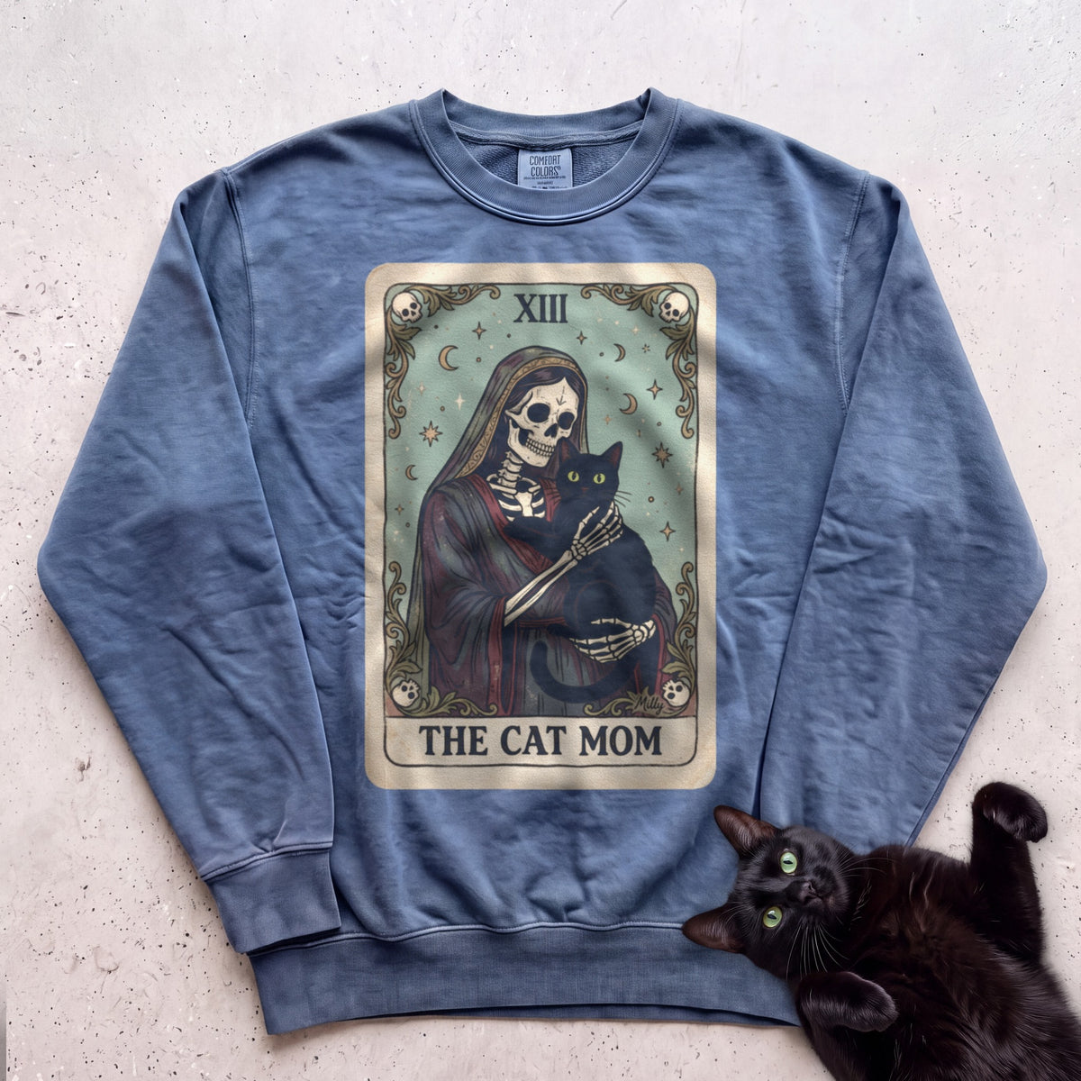 Tarot 'The Cat Mom' Personalized Sweatshirt - Blue Jean