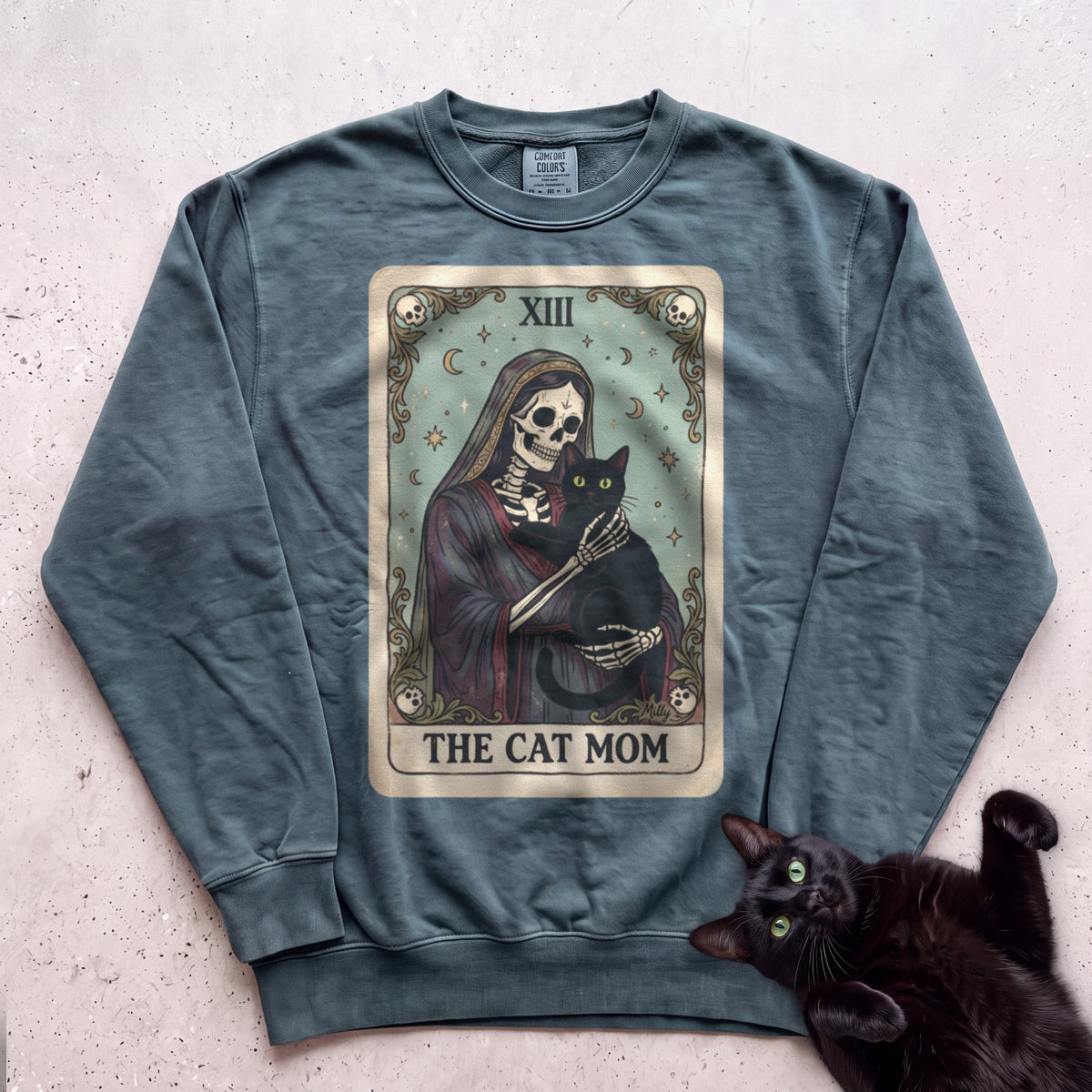 Tarot 'The Cat Mom' Personalized Sweatshirt - Blue Spruce