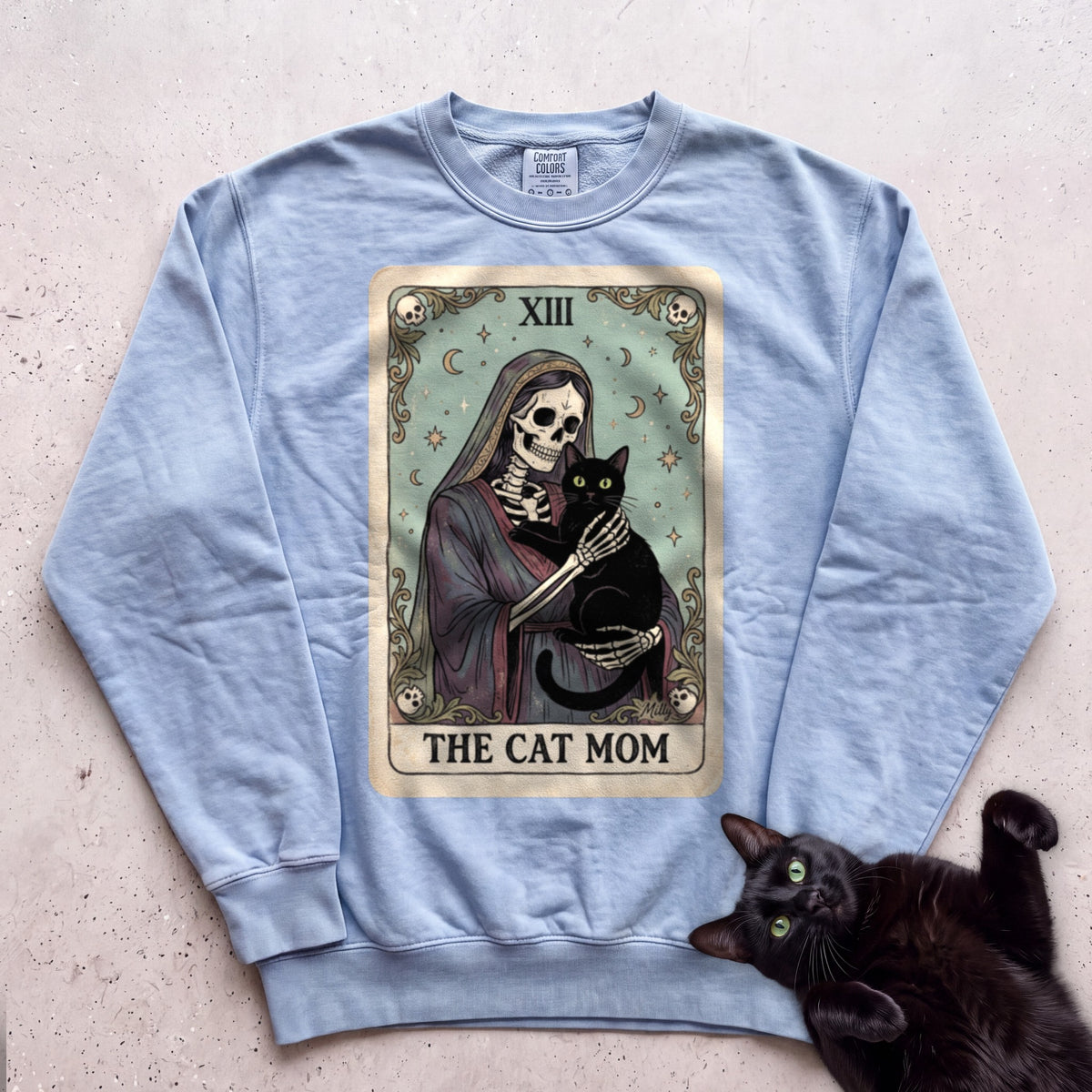 Tarot 'The Cat Mom' Personalized Sweatshirt - Chambray
