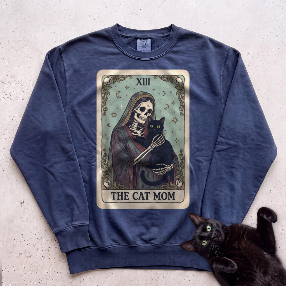 Tarot 'The Cat Mom' Personalized Sweatshirt - True Navy