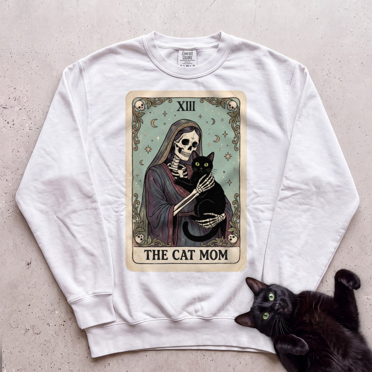 Tarot 'The Cat Mom' Personalized Sweatshirt - White