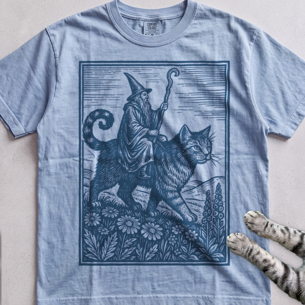 Cat Wizard tee, Light Blue