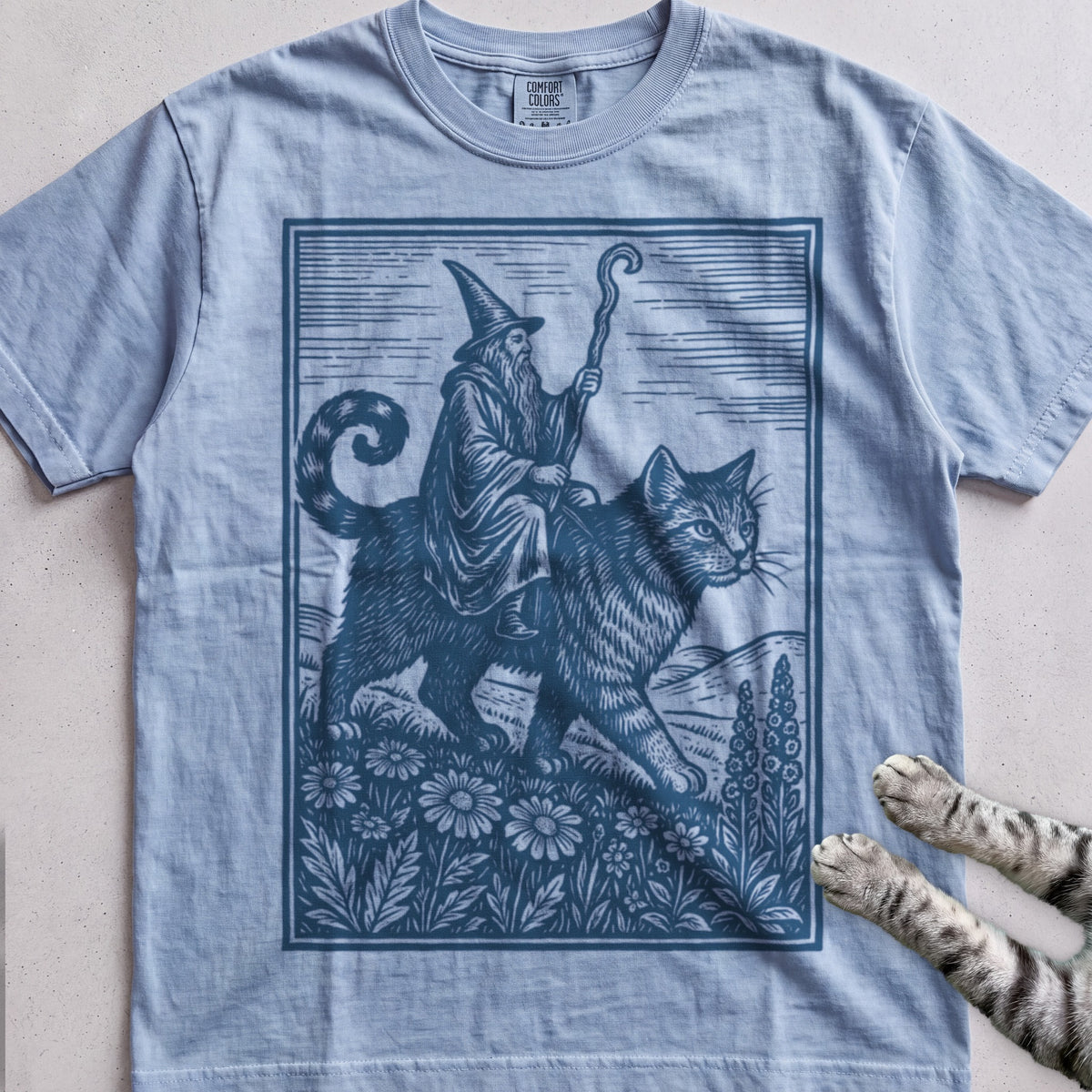 Cat Wizard tee, Light Blue