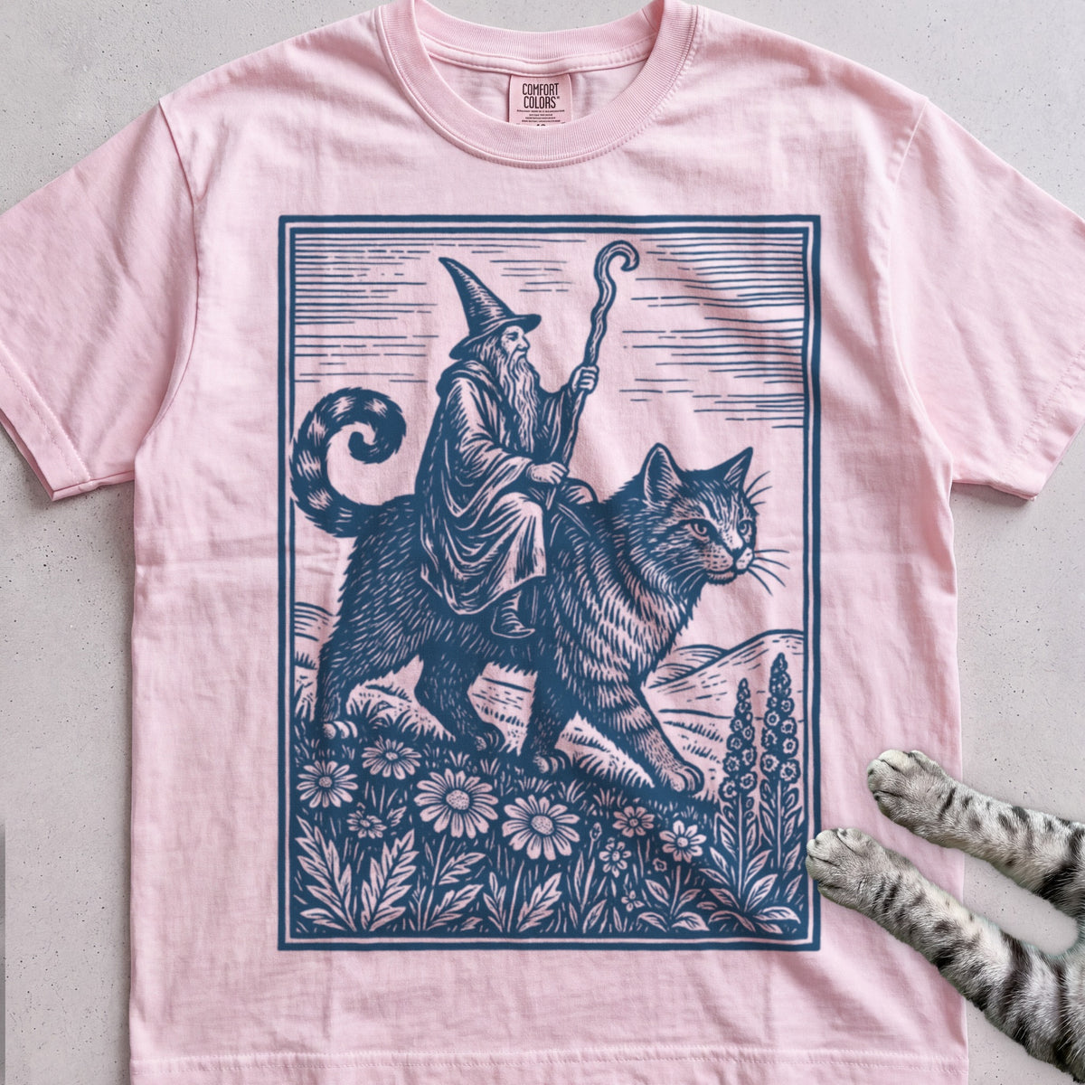 Cat Wizard tee, Light Pink
