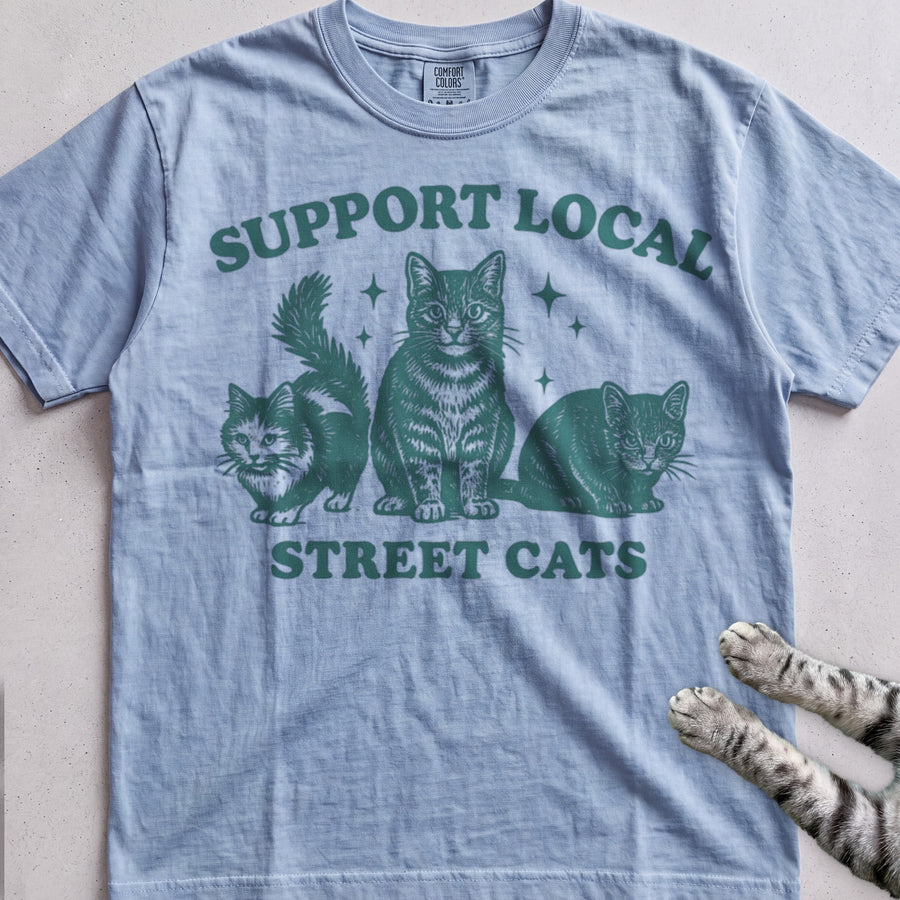 Support Local Street Cats tee, Light Blue