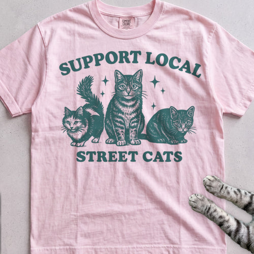 Support Local Street Cats tee, Light Pink