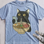 Ramen Date Cat tee, Light Blue