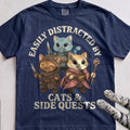 Cats & Side Quests tee, Navy