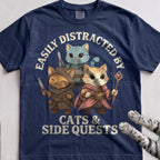 Cats & Side Quests tee, Navy