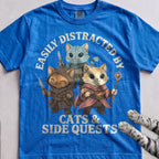 Cats & Side Quests tee, Heather Royal