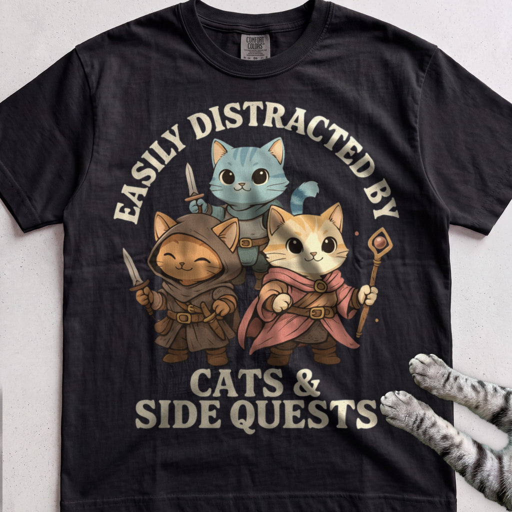 Cats & Side Quests tee, Black