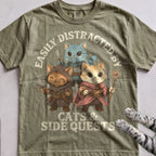 Cats & Side Quests tee, Military Green