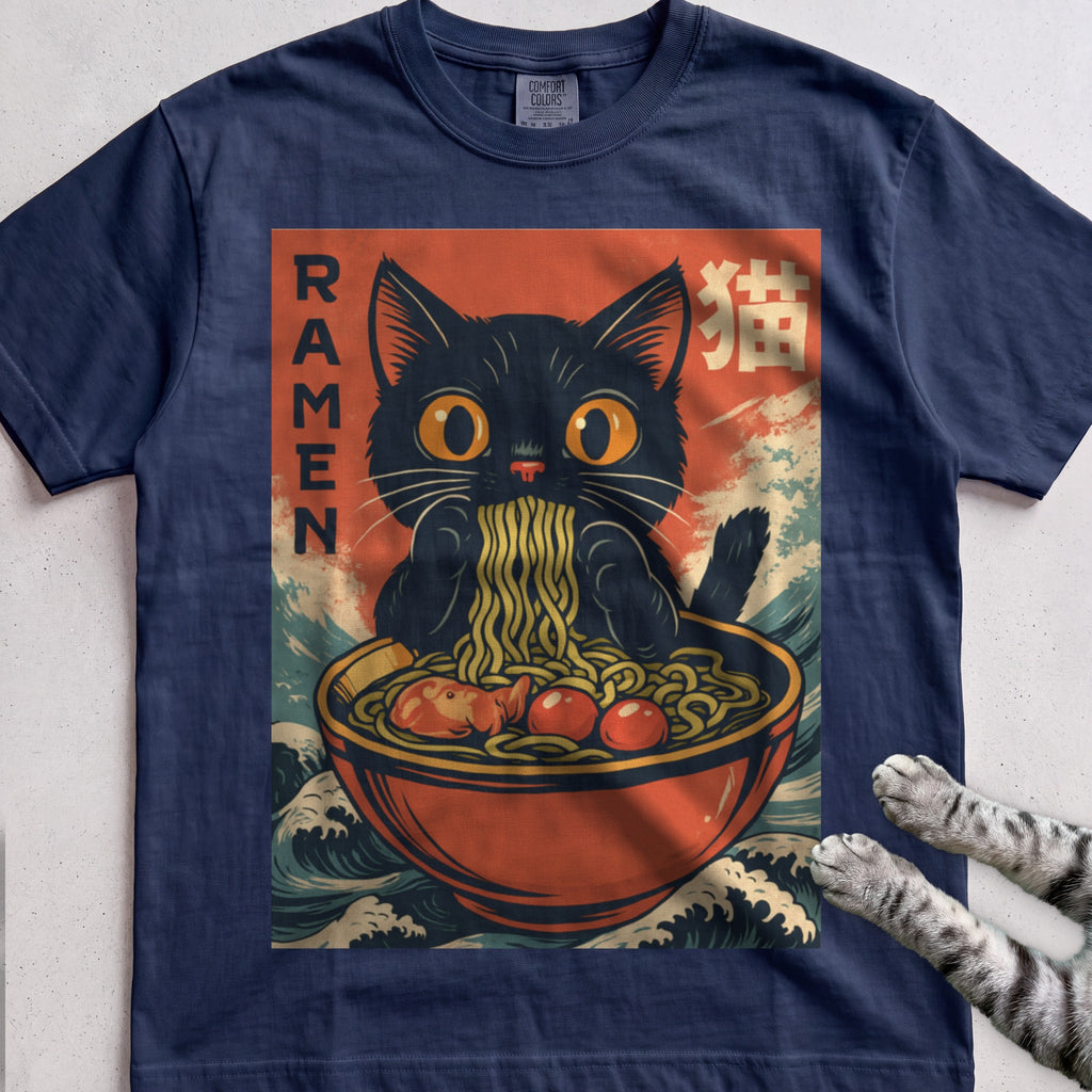 Ramen Cat tee, Navy