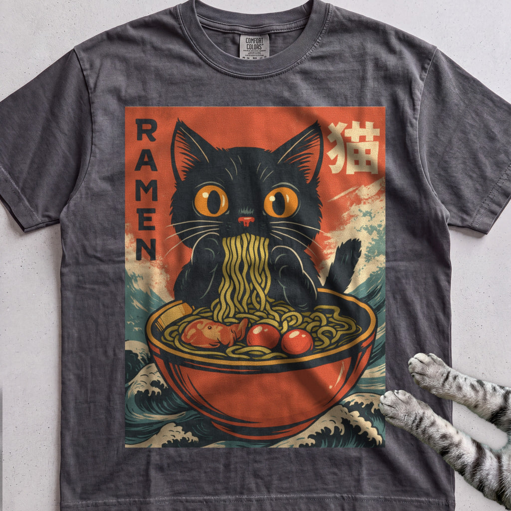 Ramen Cat tee, Dark Heather Grey