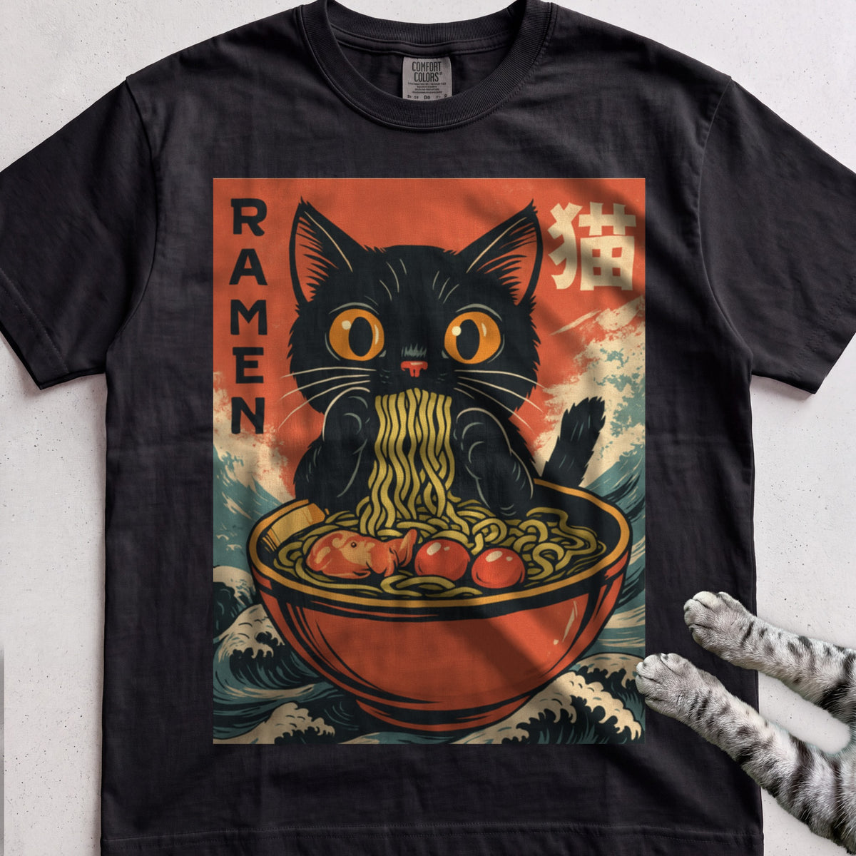 Ramen Cat tee, Black