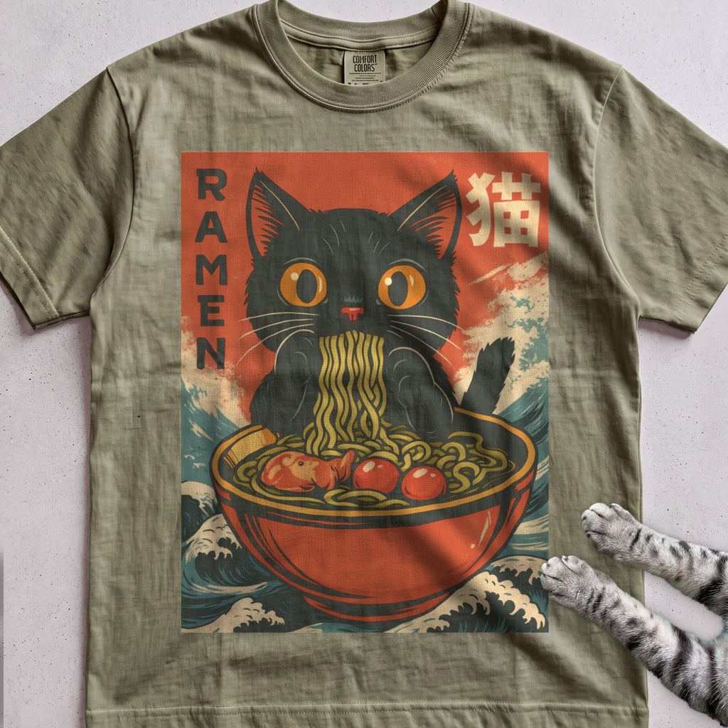 Ramen Cat tee, Military Green