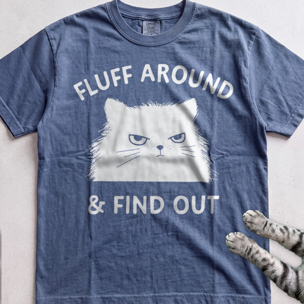 Fluff Around & Find Out Cat tee, Heather Navy