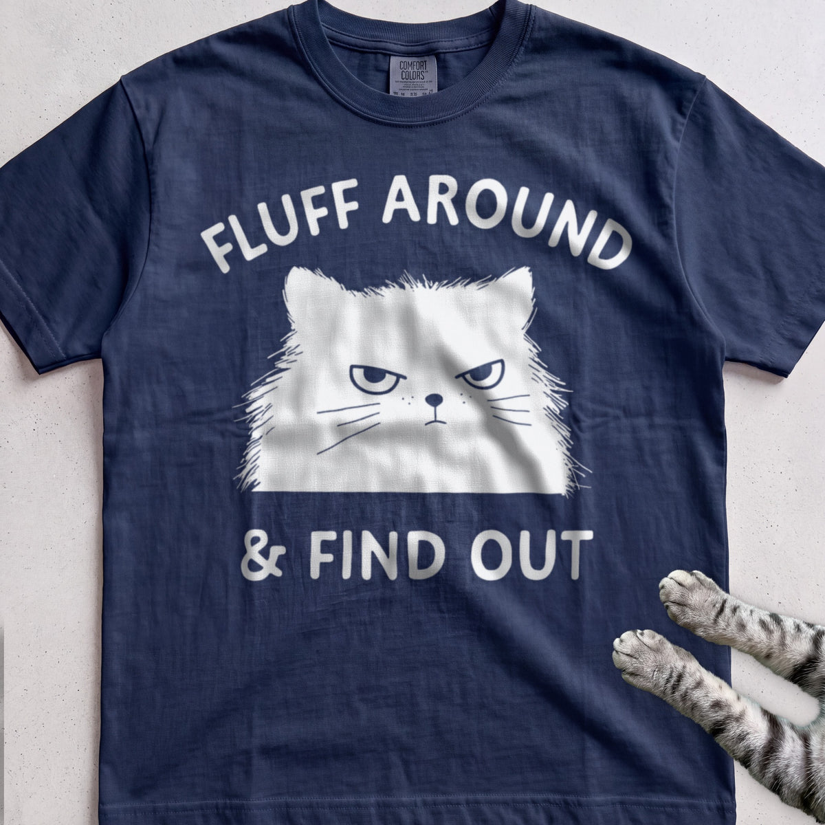 Fluff Around & Find Out Cat tee, Navy