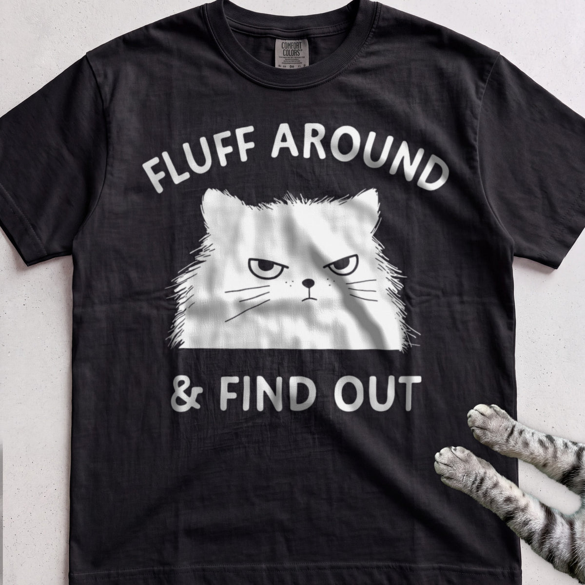 Fluff Around & Find Out Cat tee, Black