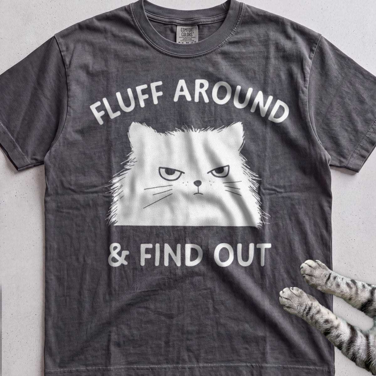 Fluff Around & Find Out Cat tee, Dark Heather Grey