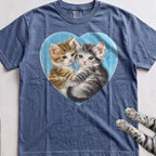 Heart Kittens tee, Heather Navy