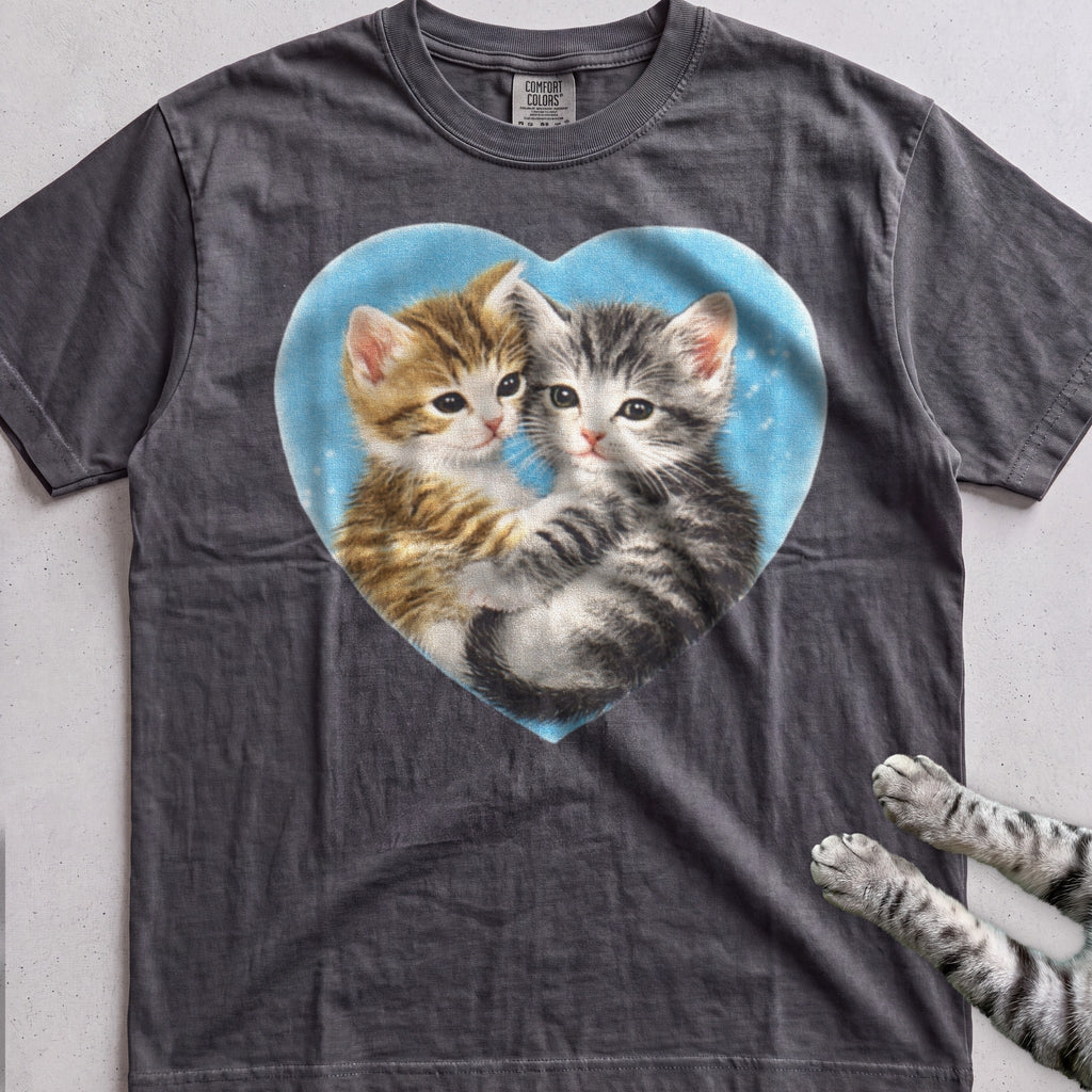 Heart Kittens tee, Dark Heather Grey