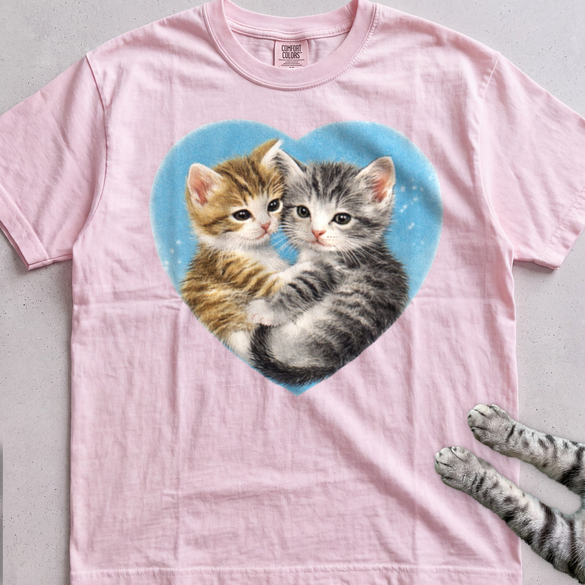 Heart Kittens tee, Light Pink