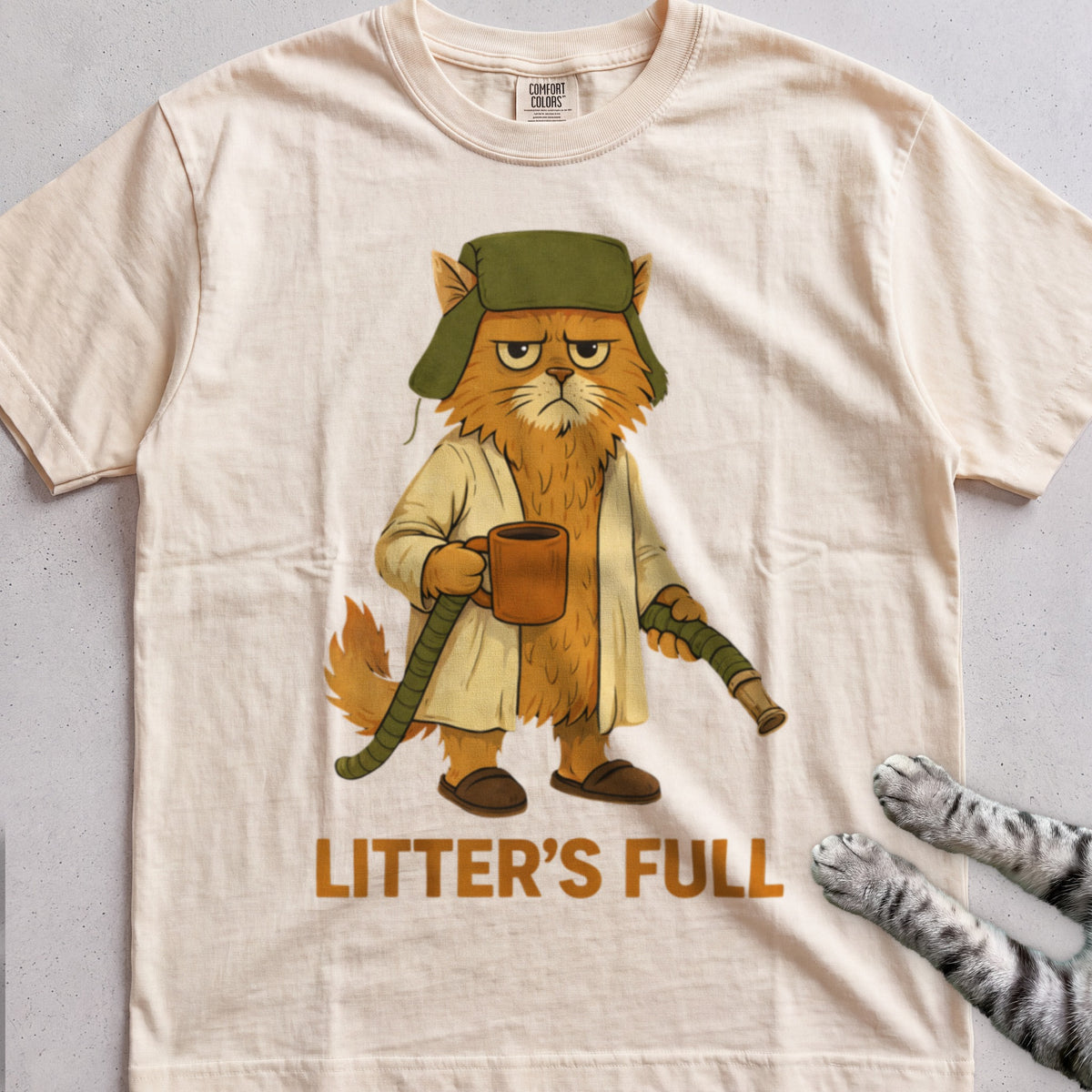Litter's Full Cat tee, Natural