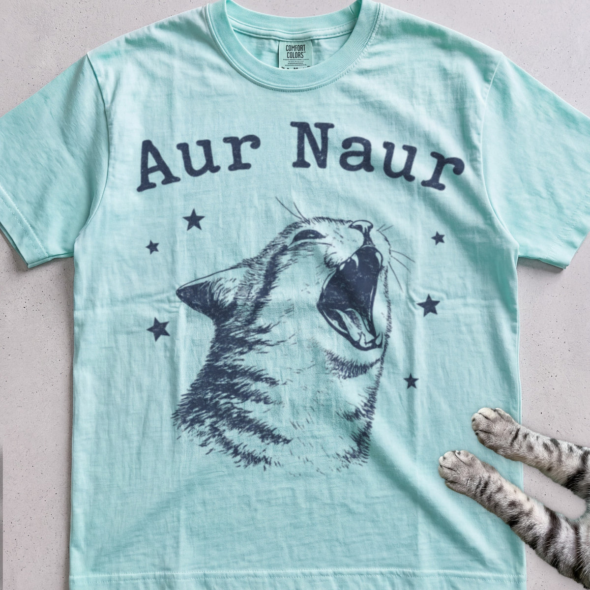 Aur Naur Cat Yawn tee, Mint Green