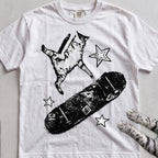 Skateboarding Cat tee, White